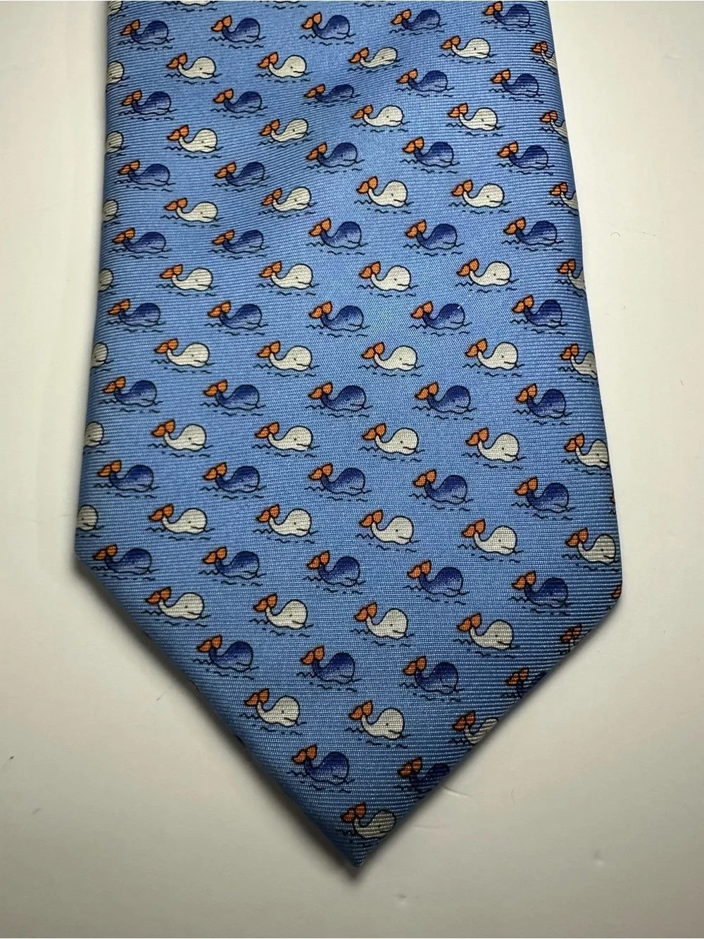 Casanova Venezia Whale Print Silk Tie Blue Novelty Marine Nautical Italy 60”